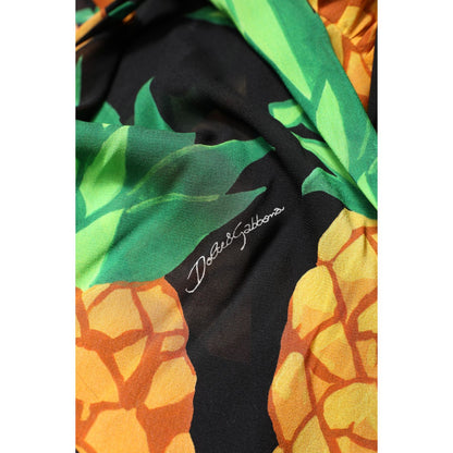 Dolce & Gabbana Black Silk Pineapple Draped Print Wrap Dress
