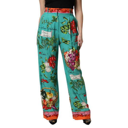 Dolce & Gabbana Green Silk Printed Straight Pants PAN76261-36
