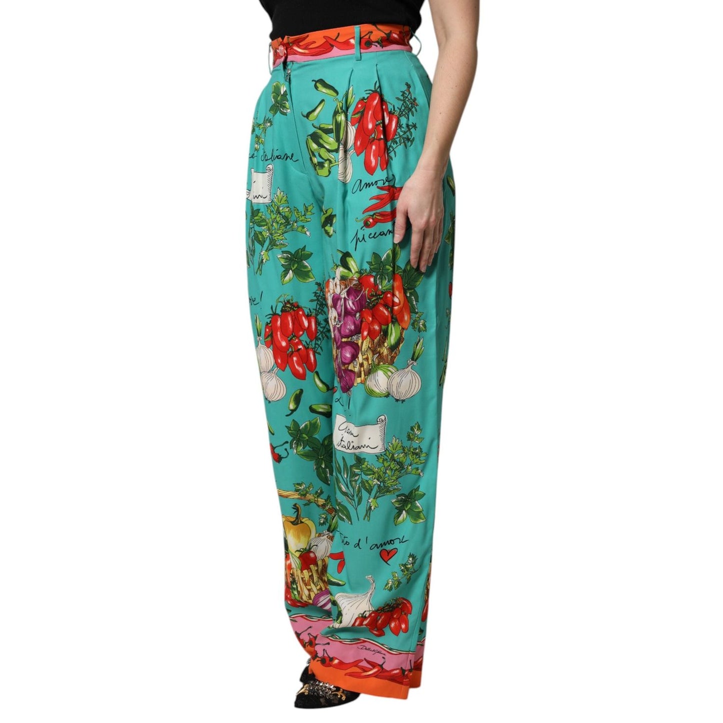 Dolce & Gabbana Green Silk Printed Straight Pants PAN76262-40
