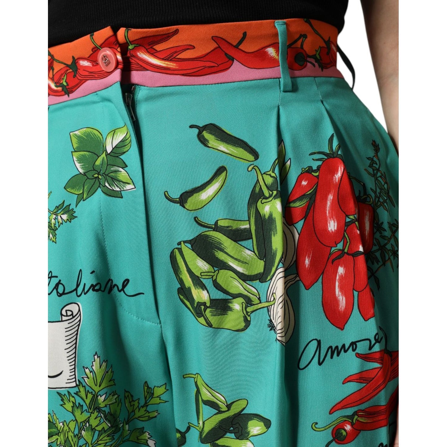 Dolce & Gabbana Green Silk Printed Straight Pants PAN76262-40