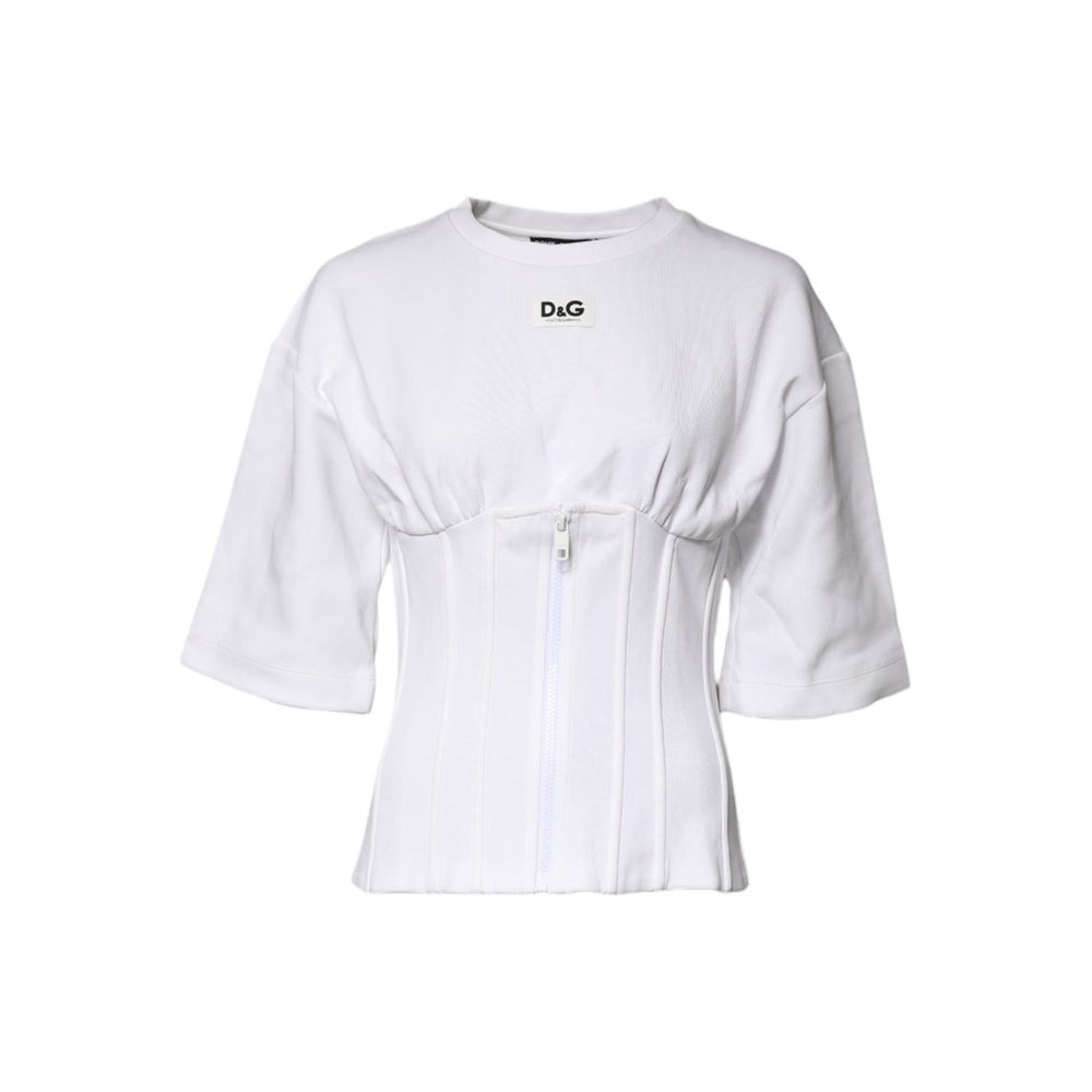 Dolce & Gabbana White Cotton Blend 3/4 Sleeves Blouse Top TSH87024-38