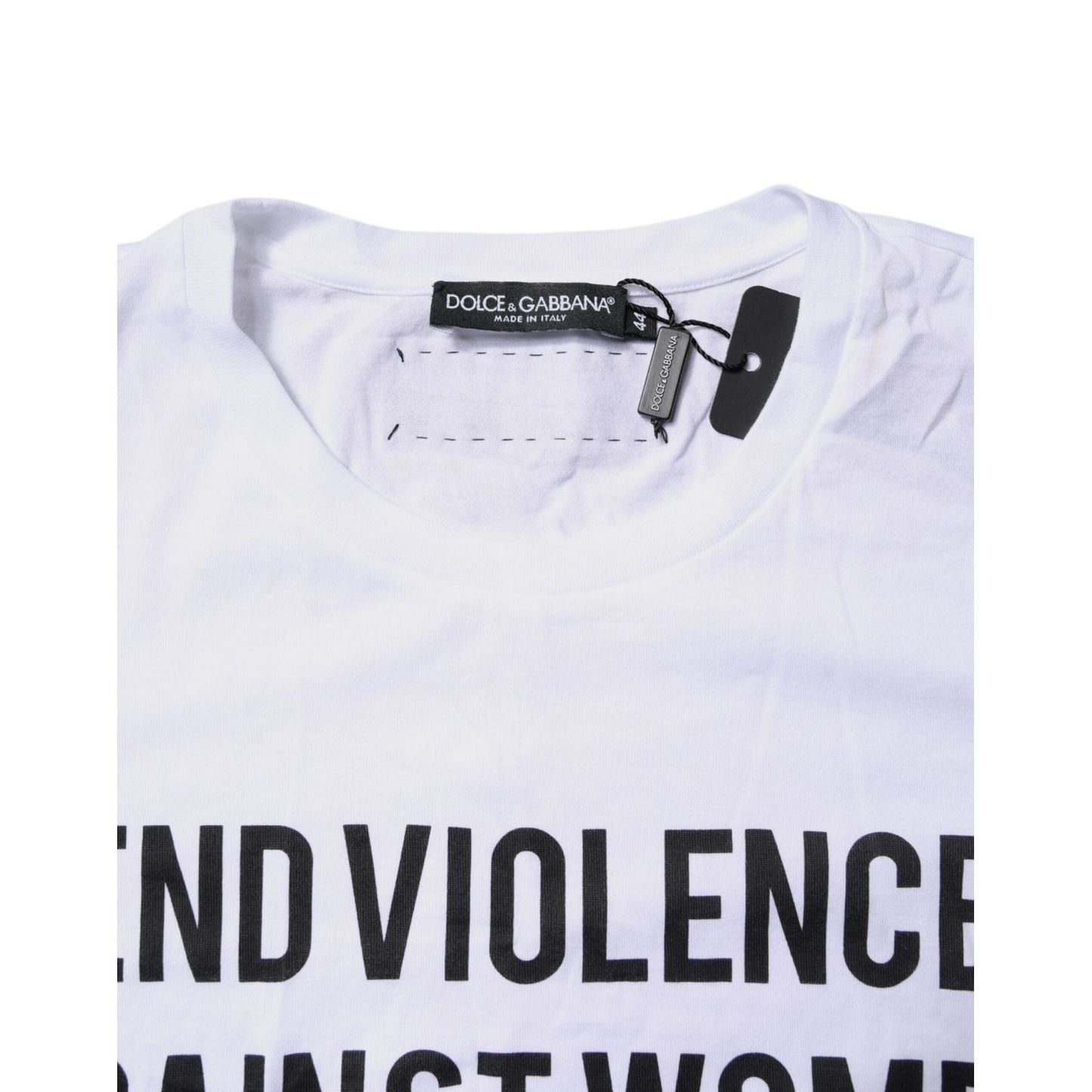 Dolce & Gabbana White Cotton Printed Round Neck Top T-shirt TSH87177-44