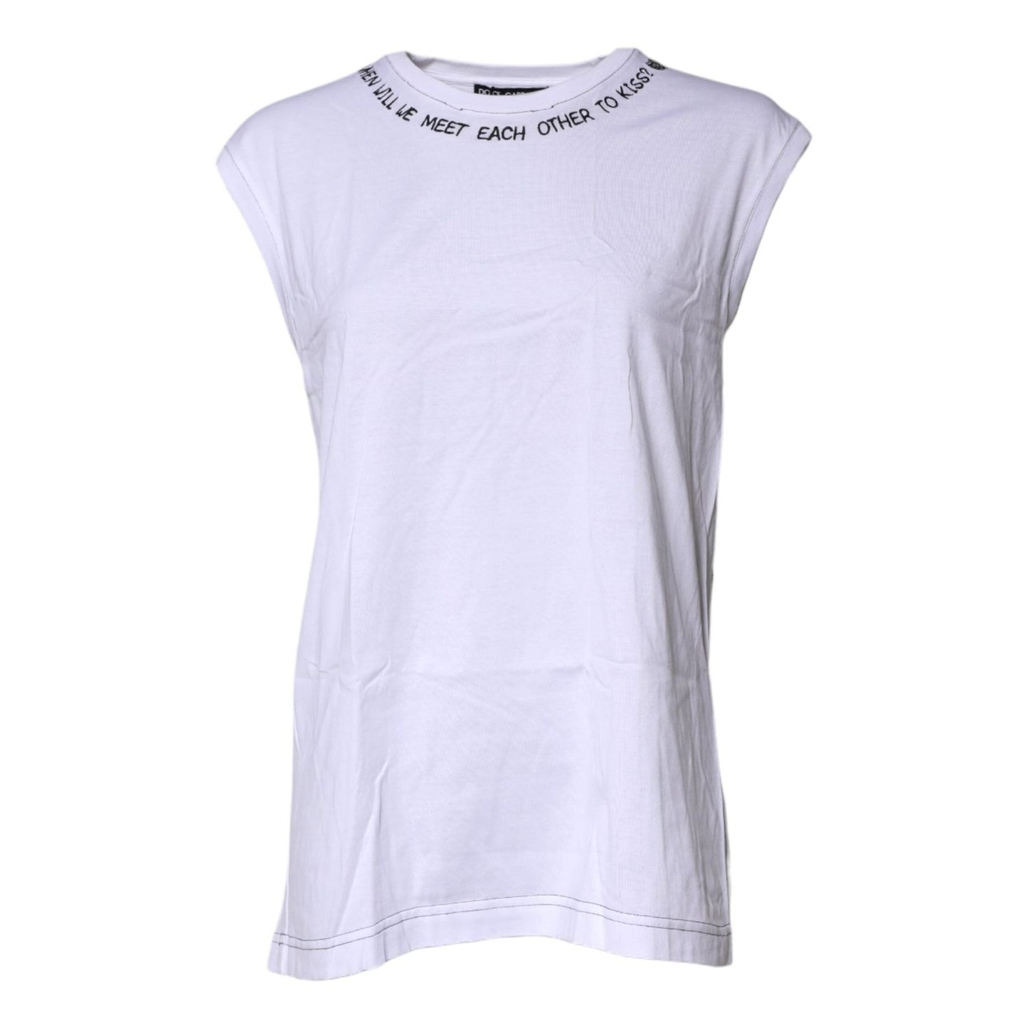 Dolce & Gabbana White Cotton Sleeveless Printed Tank T-shirt TSH87184-38