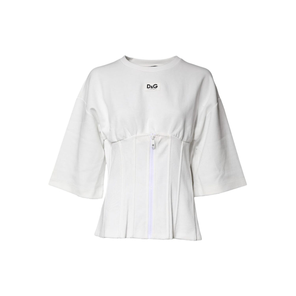 Dolce & Gabbana White Cotton Blend 3/4 Sleeves Blouse Top TSH87228-44