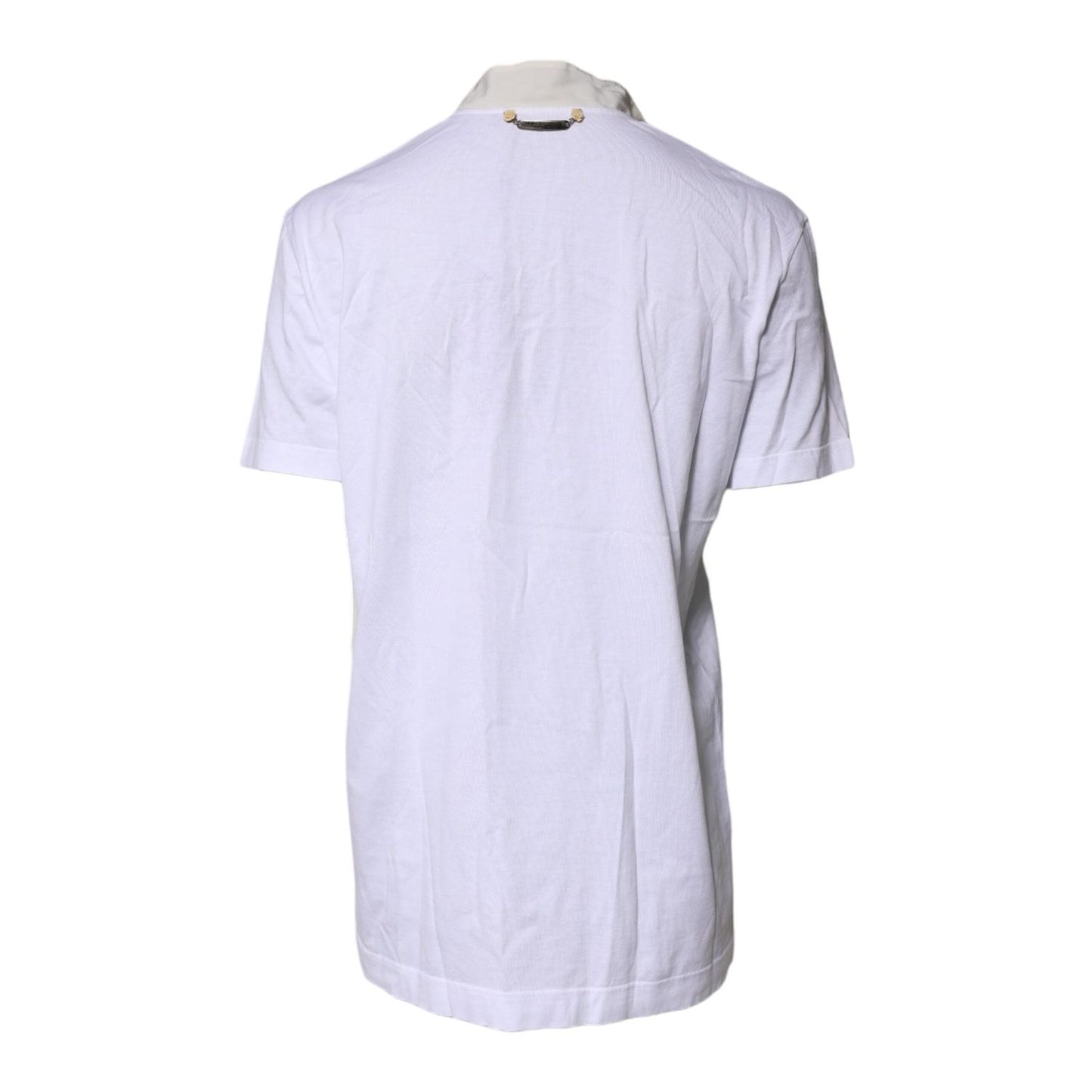 Dolce & Gabbana White Cotton Silk Blend Ascot Collar T-shirt TSH87240-42