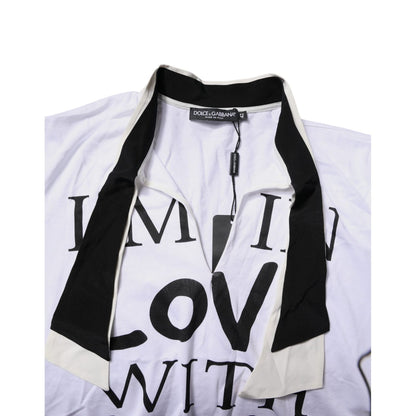 Dolce & Gabbana White Cotton Silk Blend Ascot Collar T-shirt