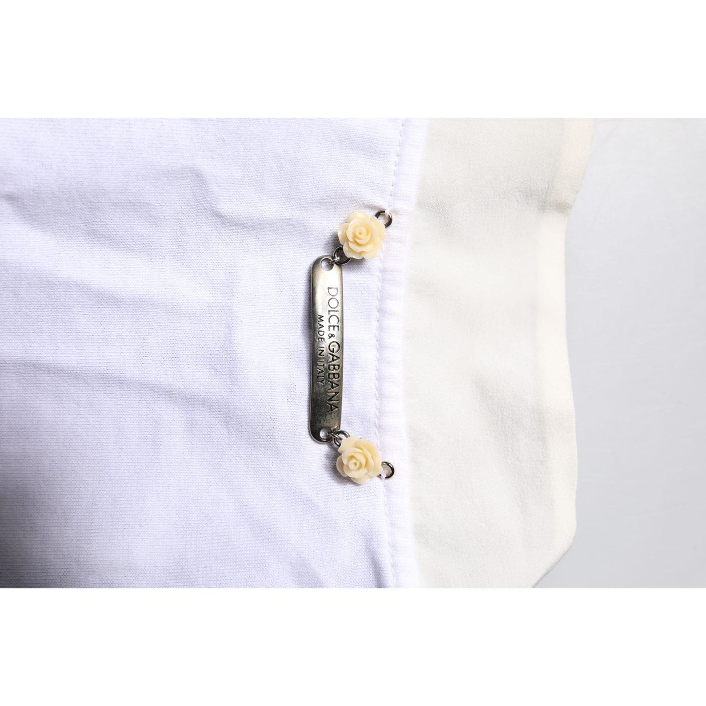 Dolce & Gabbana White Cotton Silk Blend Ascot Collar T-shirt TSH87240-42