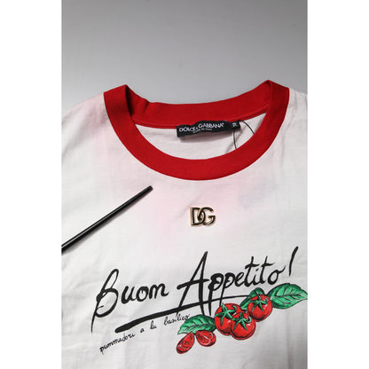 Dolce & Gabbana White Printed Round Neck Cropped Top T-shirt