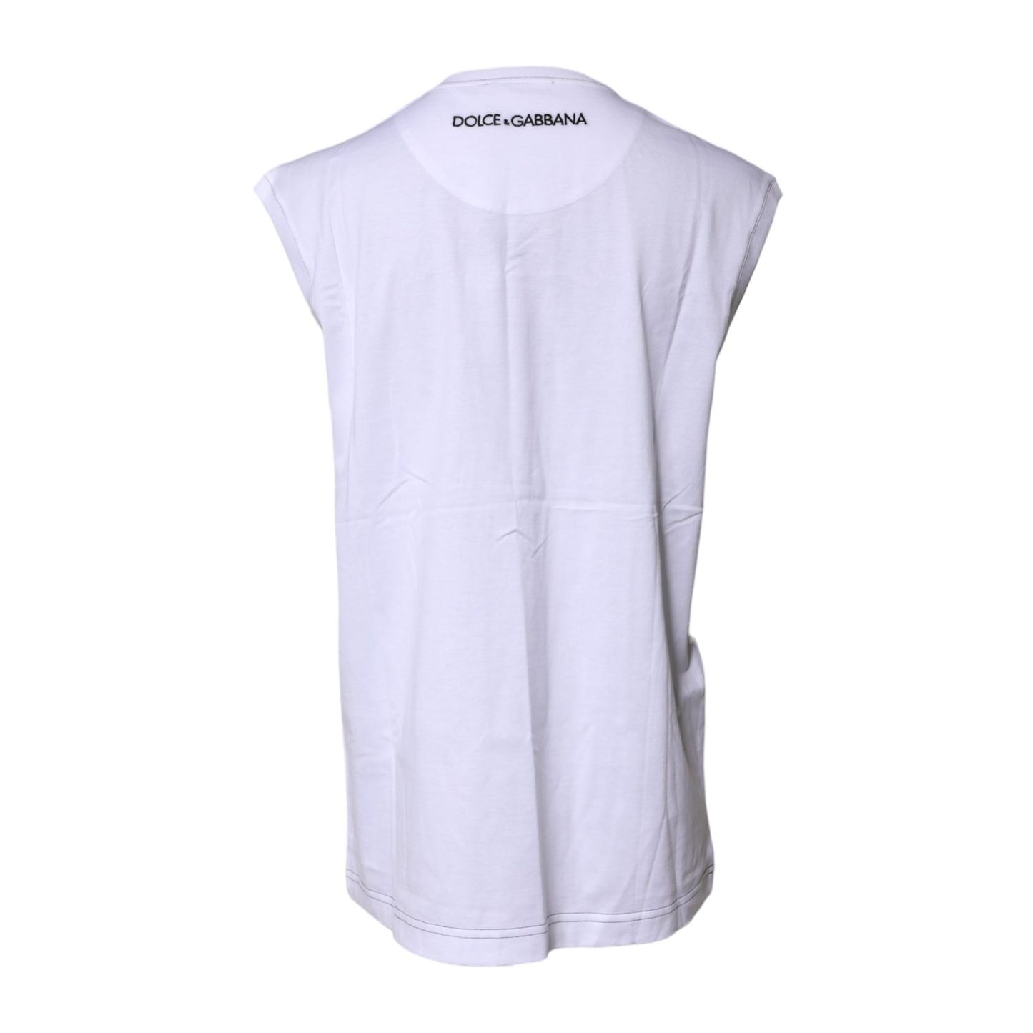 Dolce & Gabbana White Cotton Sleeveless Printed Tank T-shirt