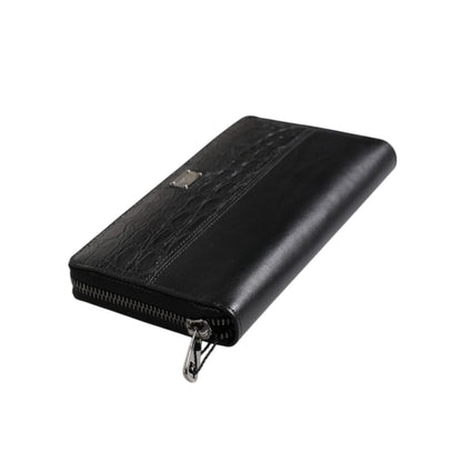 Dolce & Gabbana Black Leather Logo Plaque Zip Around Continental Wallet