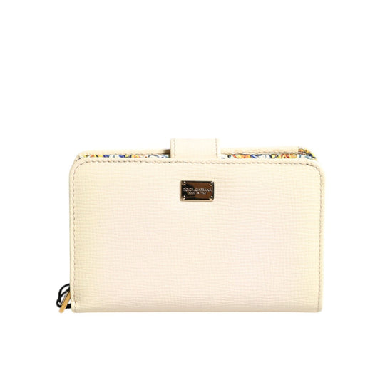Dolce & Gabbana Ivory Calf Leather Compact Logo Plaque Card Holder Wallet BAG4554