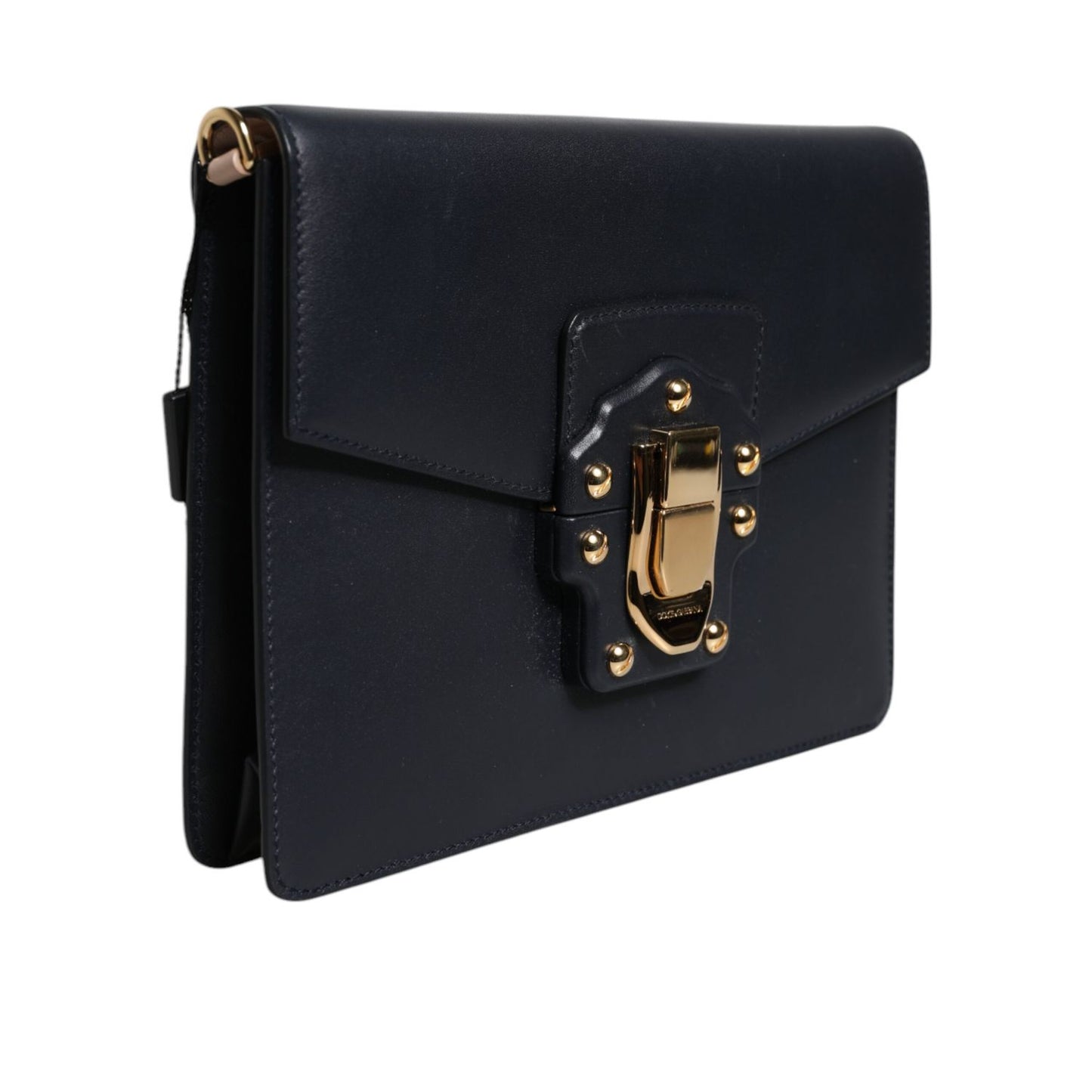 Dolce & Gabbana Black Leather Logo Gold Crossbody Purse Bag