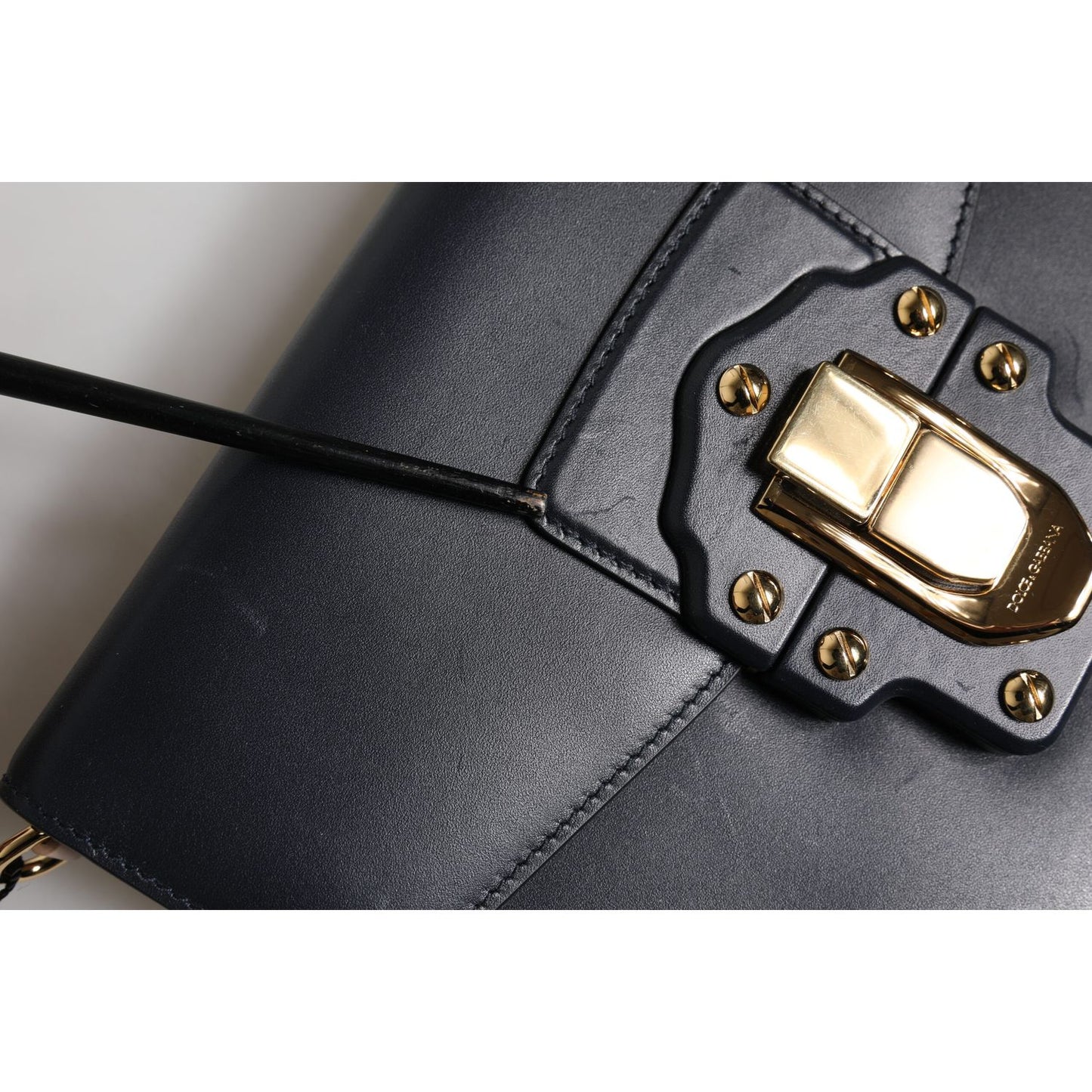 Dolce & Gabbana Black Leather Logo Gold Crossbody Purse Bag