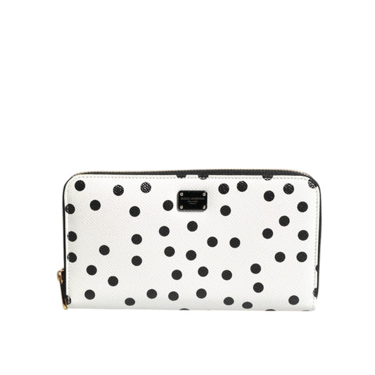 Dolce & Gabbana White Black Striped Leather Zip Around Continental Wallet BAG4609
