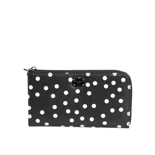 Dolce & Gabbana Black White Dotted Leather Zip Around Continental Wallet BAG4622