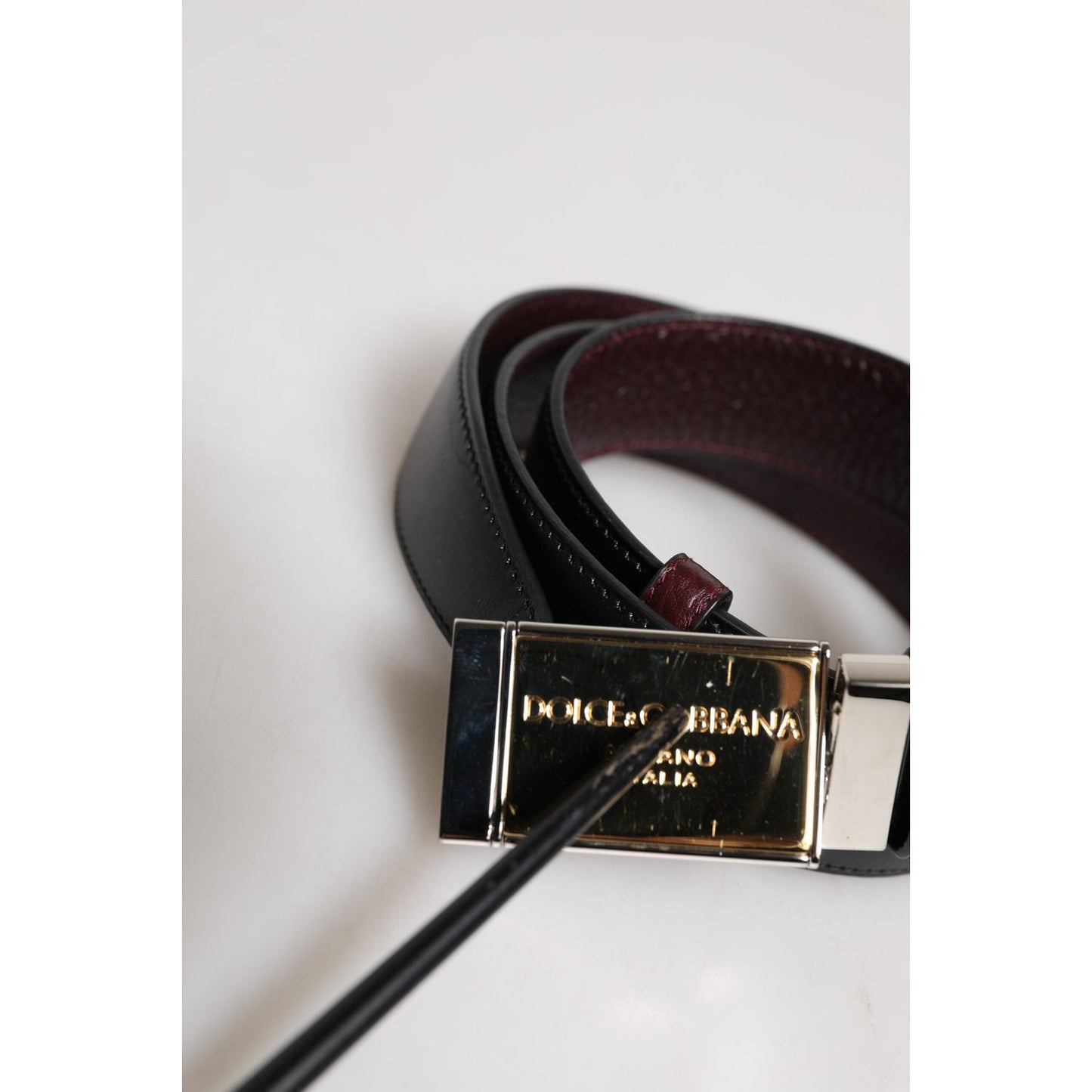 Dolce & Gabbana Black Brown Leather Metal Buckle Reversible Belt BEL9254-90