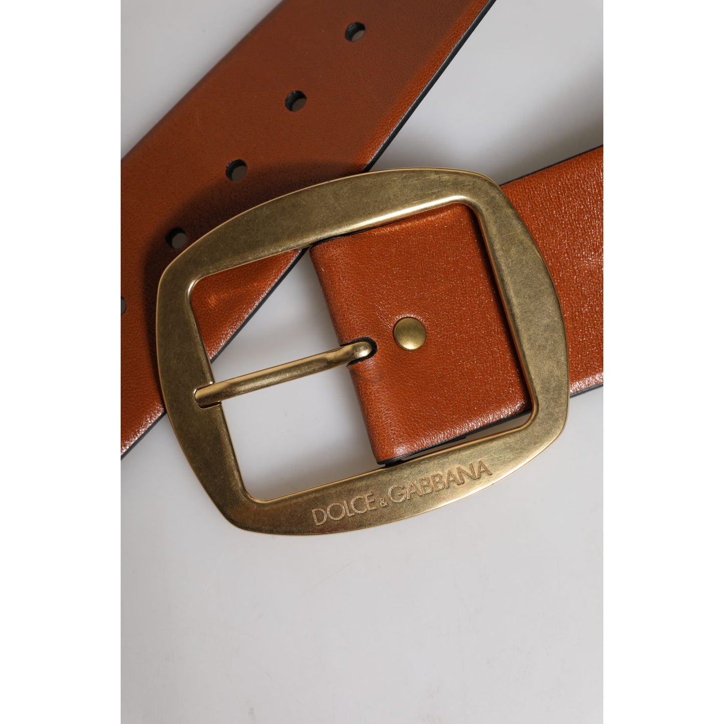 Dolce & Gabbana Brown Leather Gold Metal Buckle Classic Belt