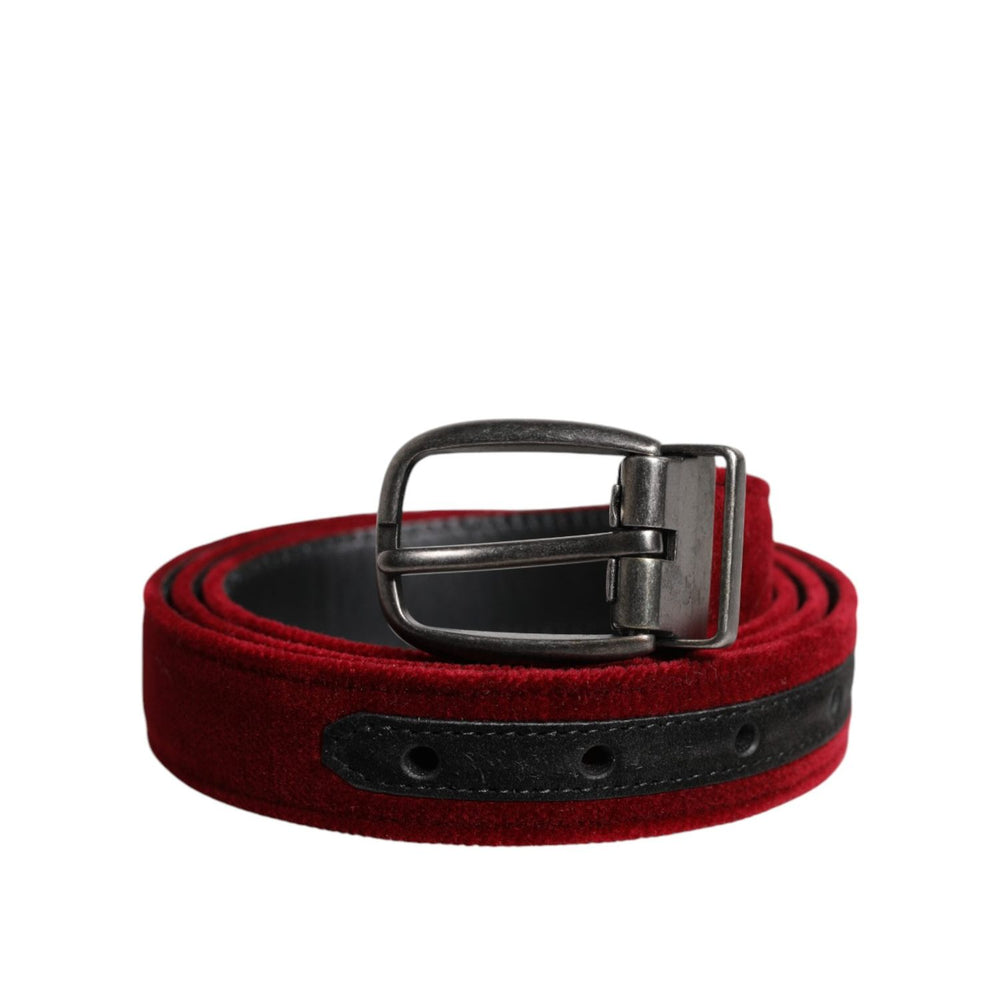 Dolce & Gabbana Red Velvet Black Metal Buckle Logo Belt BEL9279-100