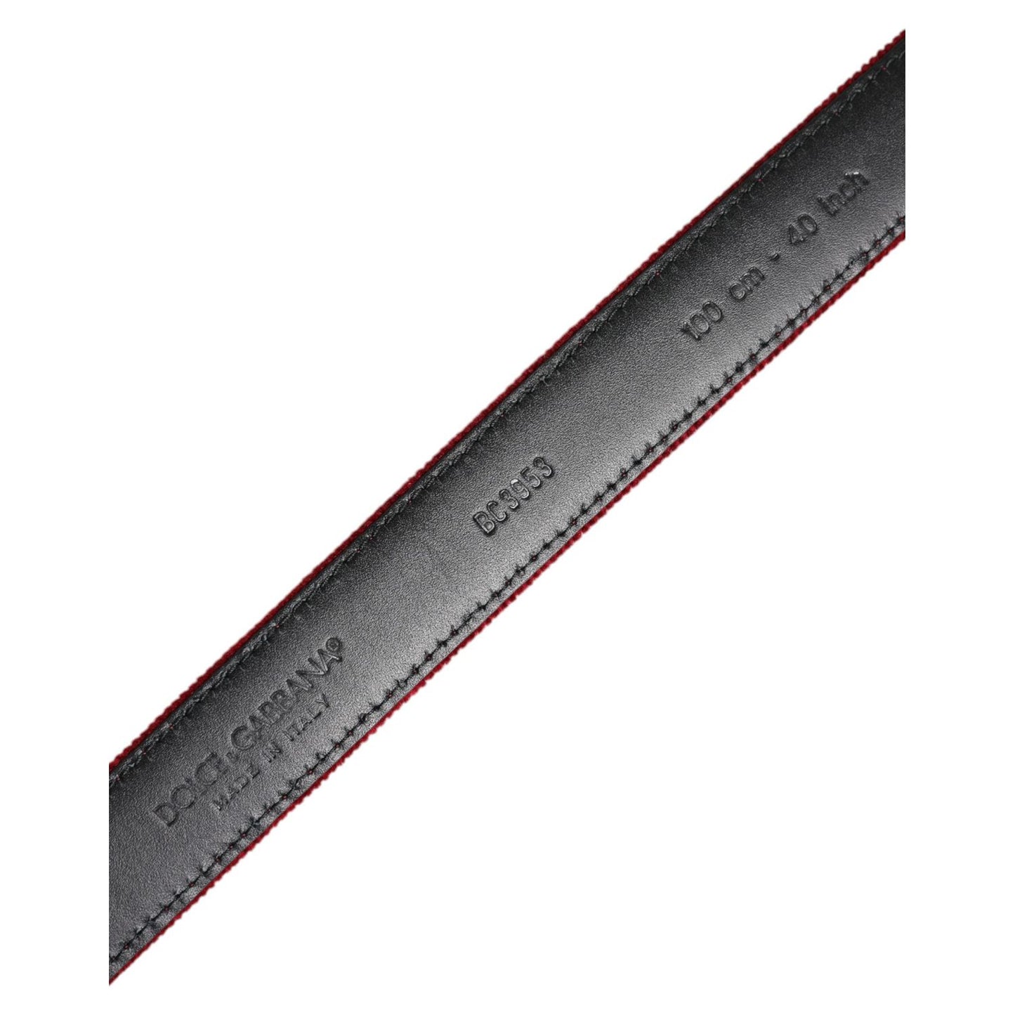 Dolce & Gabbana Red Velvet Black Metal Buckle Logo Belt BEL9279-100