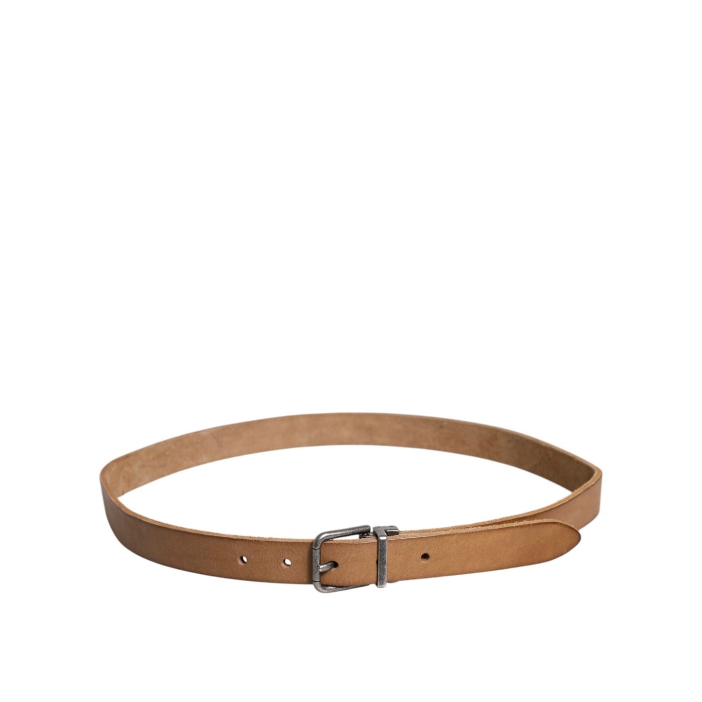 Dolce & Gabbana Brown Leather Silver Tone Metal Buckle Belt