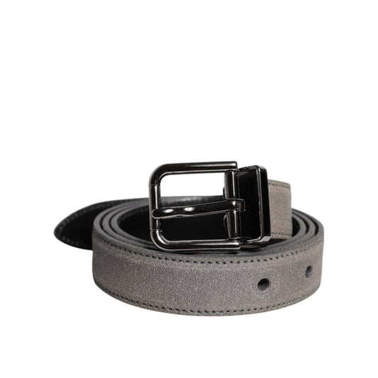 Dolce & Gabbana Gray Leather Silver Tone Metal Buckle Belt BEL9287-105