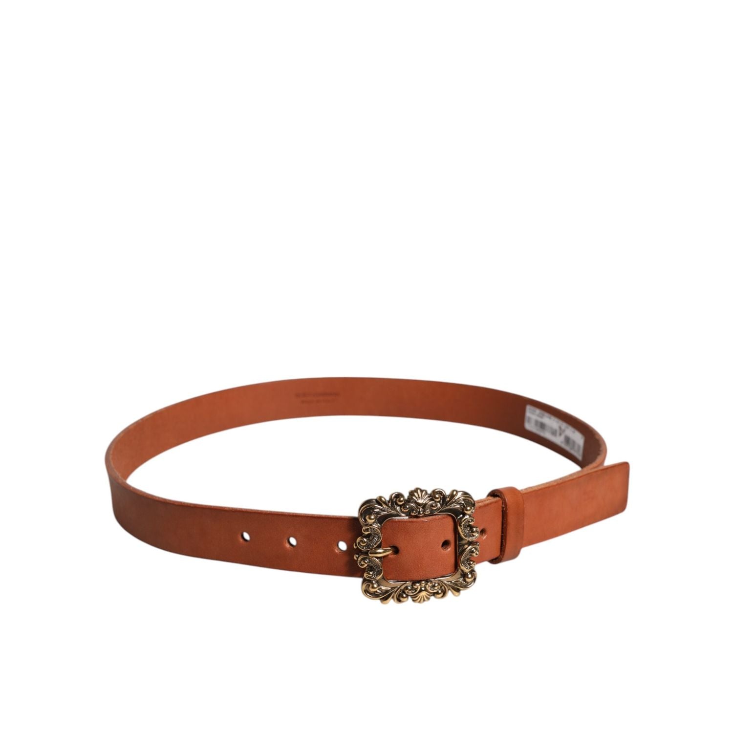 Dolce & Gabbana Brown Leather Gold Metal Baroque Buckle Belt