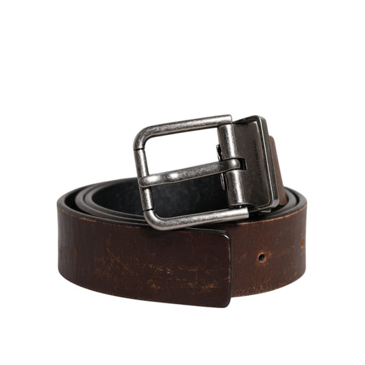 Dolce & Gabbana Brown Solid Leather Classic Waist Buckle Belt BEL9307-75