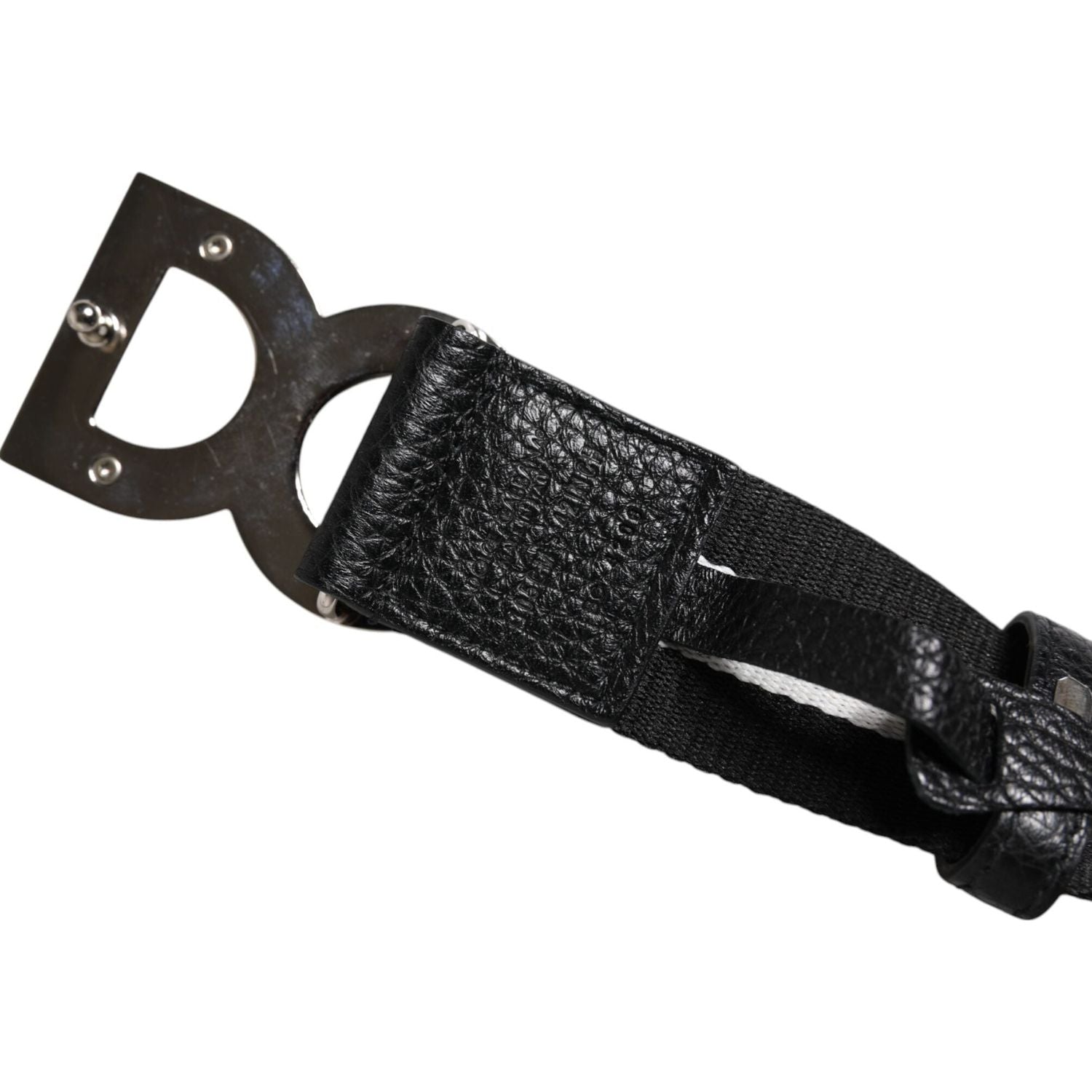 Dolce & Gabbana Black White Printed Metal Logo Buckle Belt
