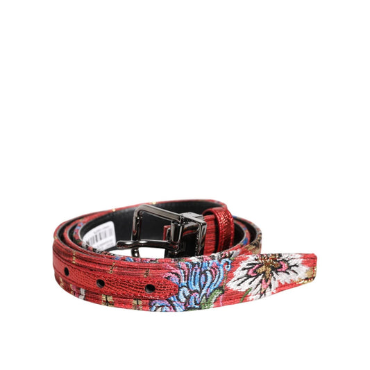 Dolce & Gabbana Red Floral DG Embellished Metal Buckle Belt BEL9354-90
