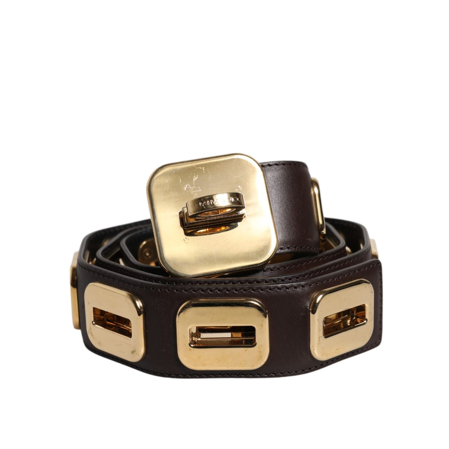 Dolce & Gabbana Dark Brown Leather Gold Rotating Buckle Belt
