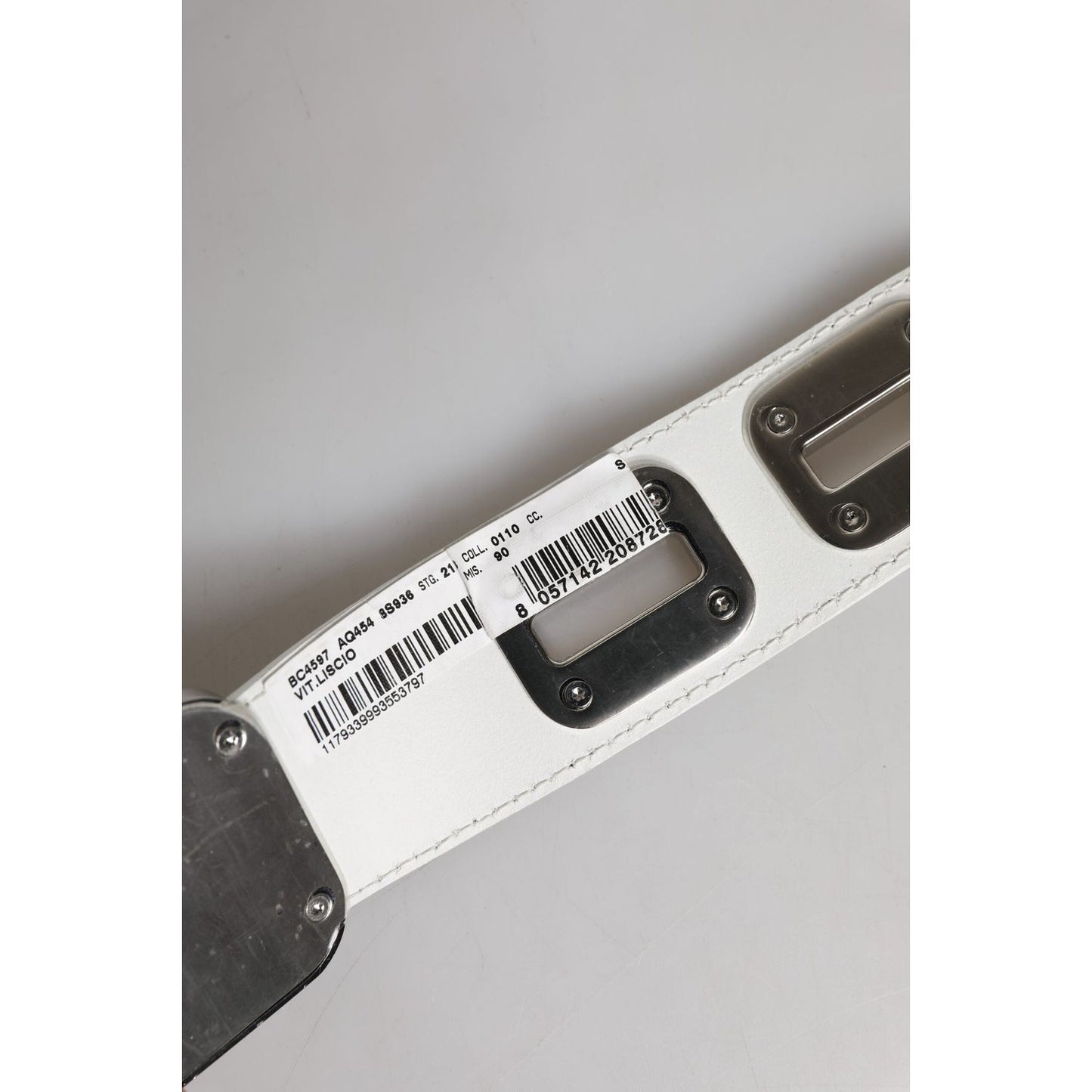 Dolce & Gabbana White Leather Gold Tone Rotating Buckle Belt WMB394-90