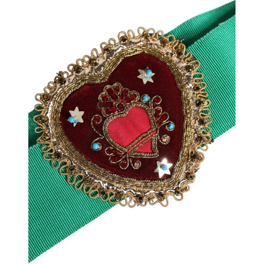 Dolce & Gabbana Green Stretch Wide Waist Heart Embellished Belt WMB395-40