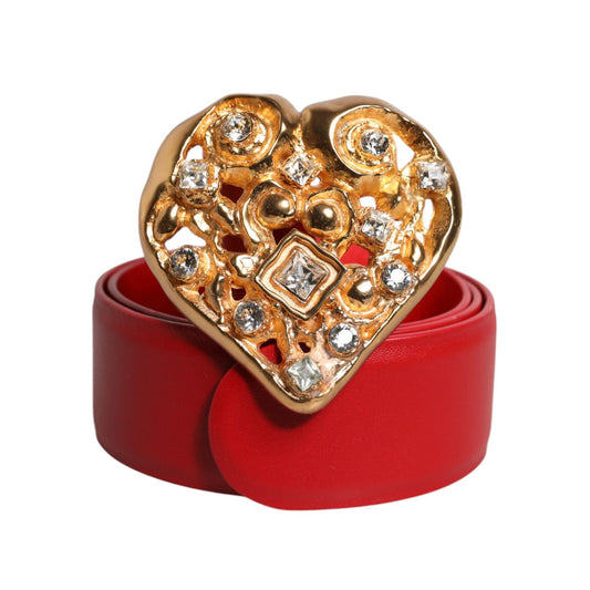 Dolce & Gabbana Red Calf Leather Embellished Metal Buckle Belt WMB458-70