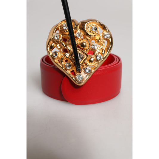 Dolce & Gabbana Red Calf Leather Embellished Metal Buckle Belt WMB458-70