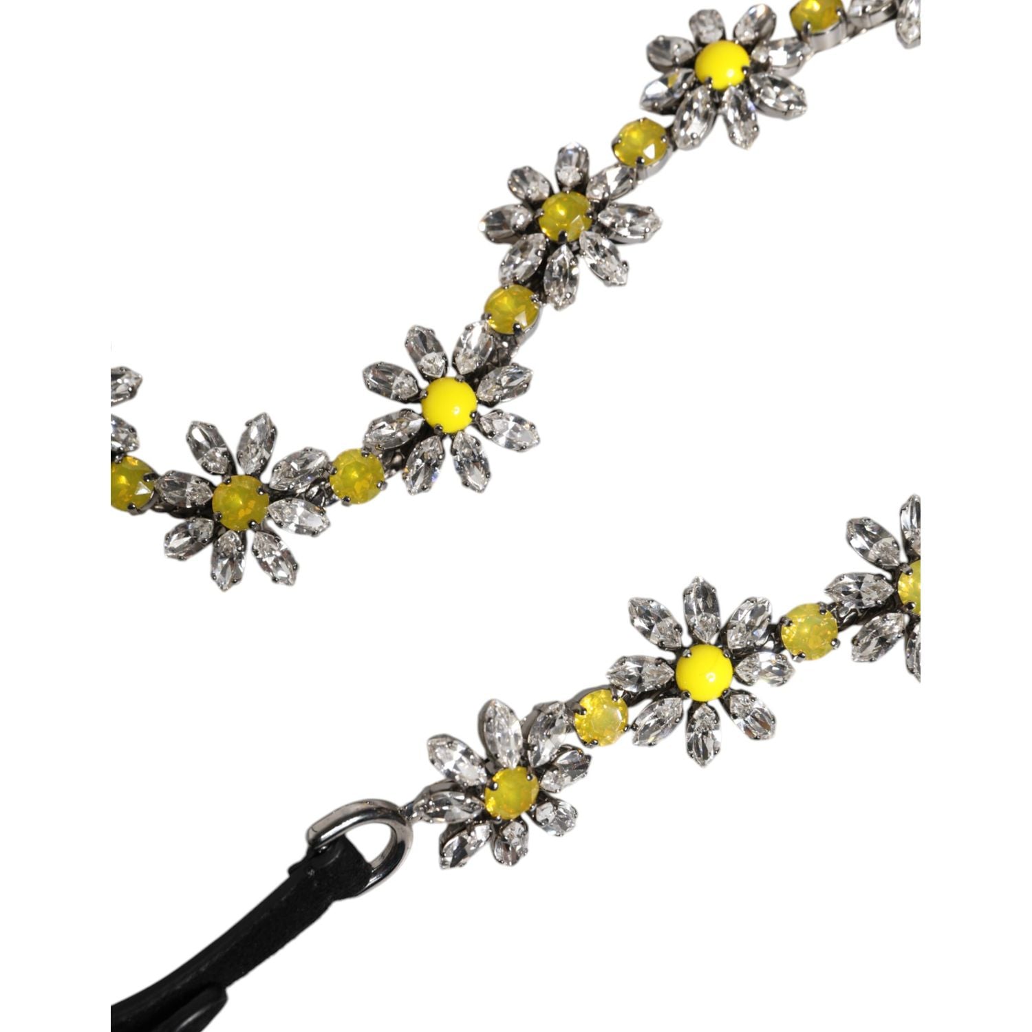 Dolce & Gabbana Black Leather Daisy Crystal Embellish Waist Belt