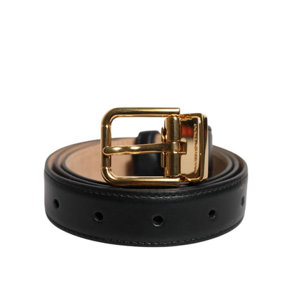 Dolce & Gabbana Black Leather Logo Metal Waist Buckle Belt
