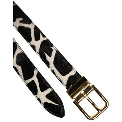 Dolce & Gabbana Brown White Pony Leather Metal Buckle Belt