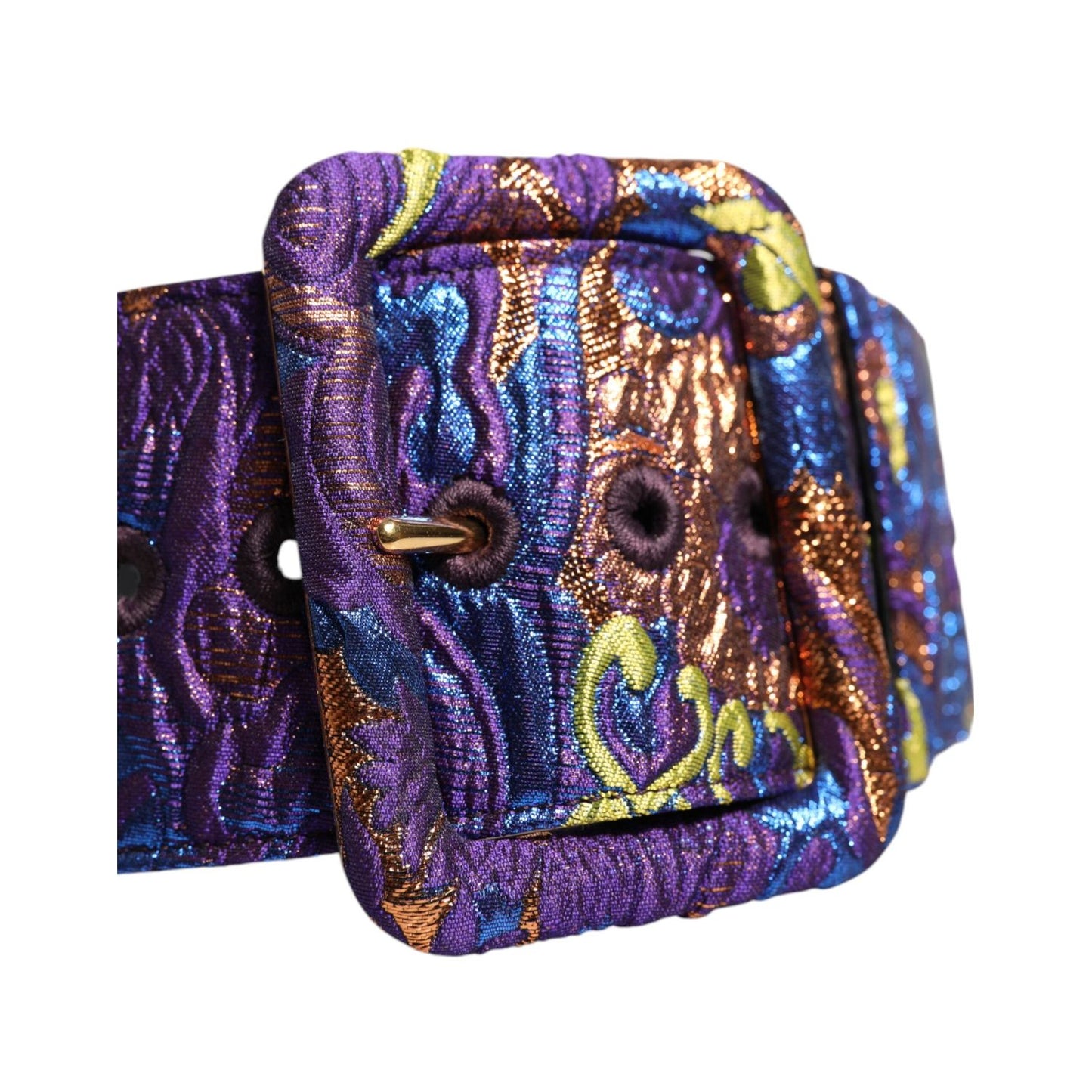 Dolce & Gabbana Multicolor Floral Jacquard Lurex Wide Waist Buckle Belt