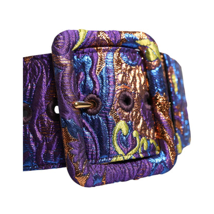 Dolce & Gabbana Multicolor Floral Jacquard Lurex Wide Waist Buckle Belt
