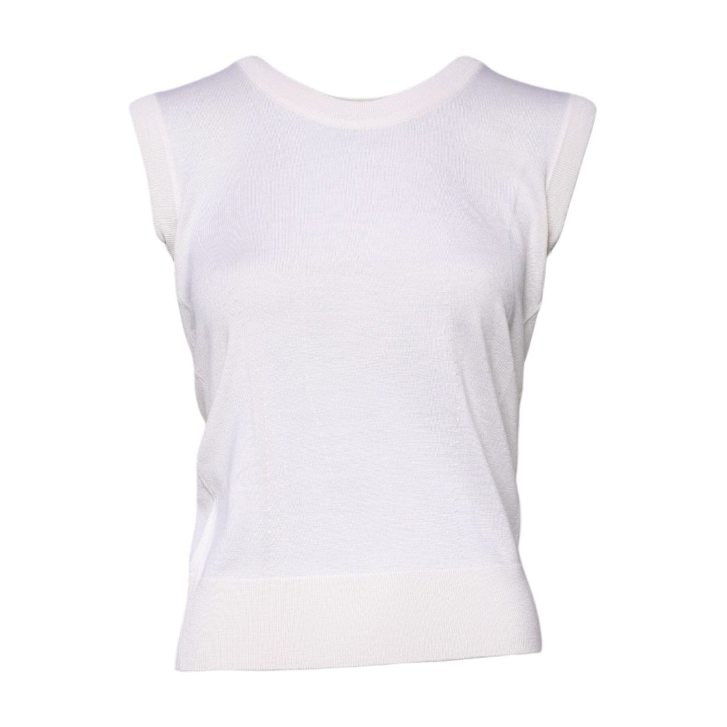 Dolce & Gabbana White Sleeveless Cashmere Round Neck Tank Top TSH87249-38