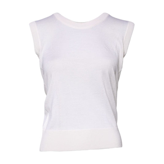 Dolce & Gabbana White Sleeveless Cashmere Round Neck Tank Top TSH87249-38