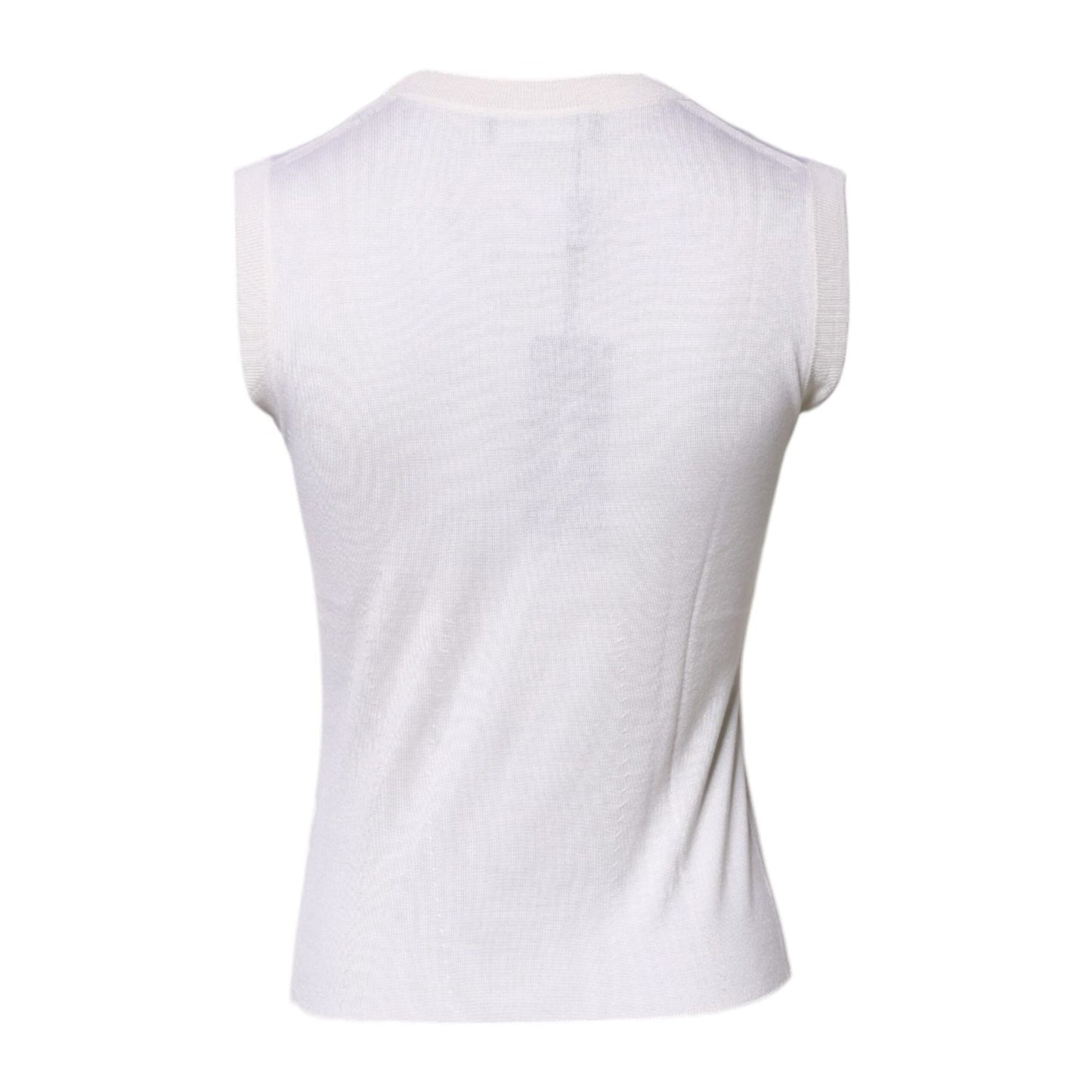 Dolce & Gabbana White Sleeveless Cashmere Round Neck Tank Top
