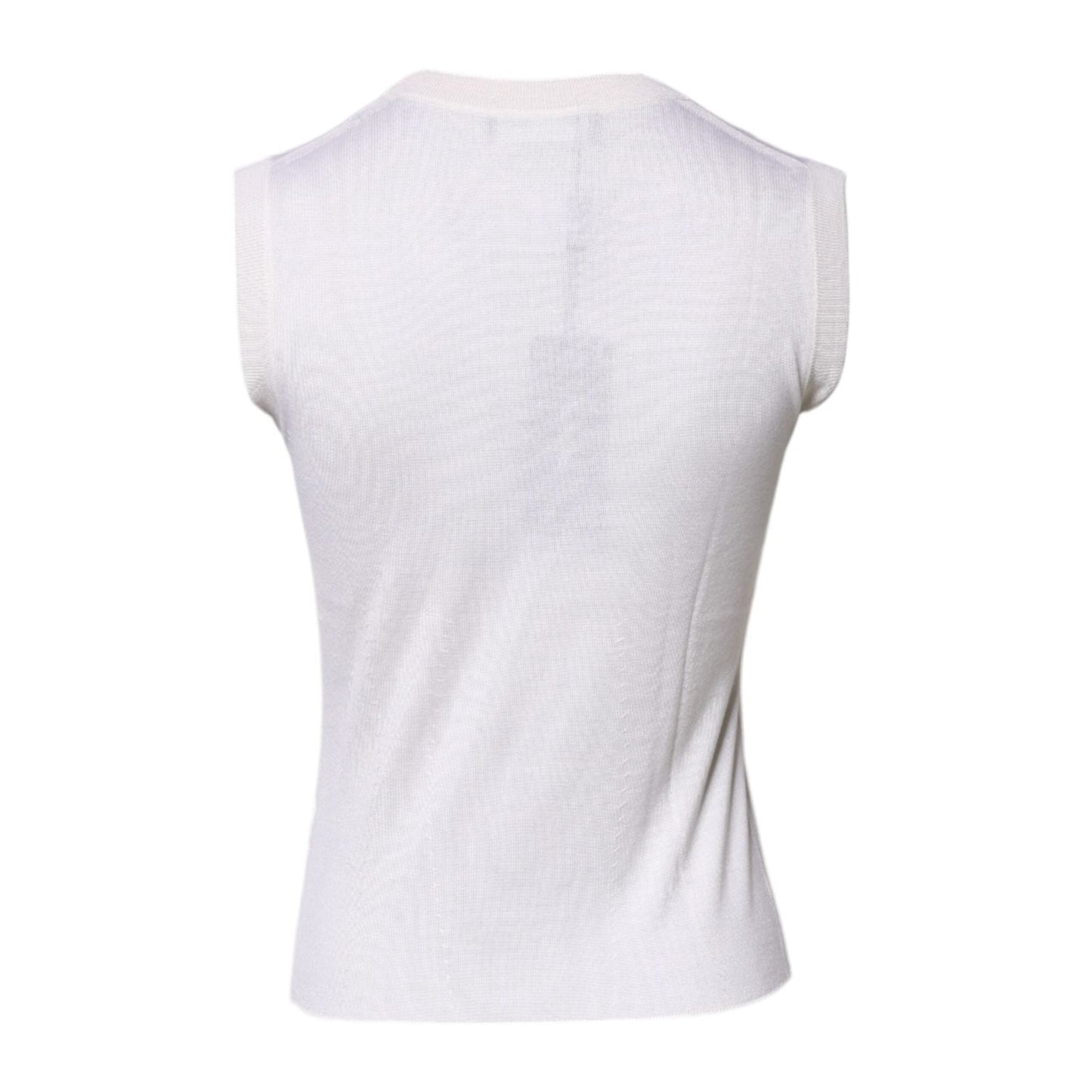 Dolce & Gabbana White Sleeveless Cashmere Round Neck Tank Top TSH87249-38