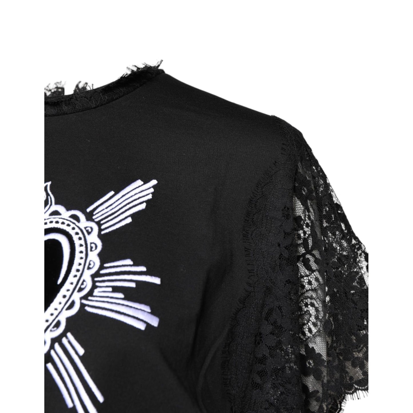 Dolce & Gabbana Black Lace Sheer Sacred Heart Crew Neck Top