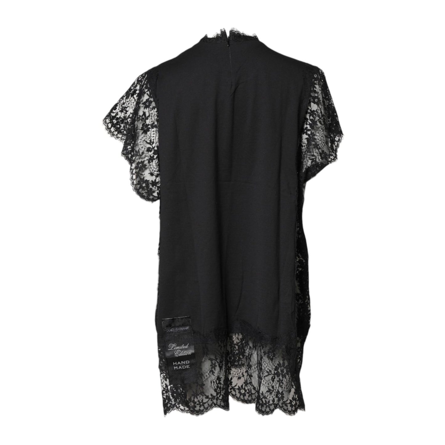 Dolce & Gabbana Black Lace Sheer Sacred Heart Crew Neck Top