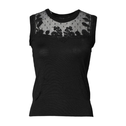 Dolce & Gabbana Black Lace Sheer Crew Neck Sleeveless Top TSH878587-36