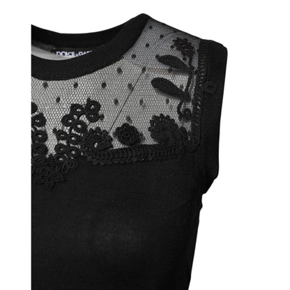Dolce & Gabbana Black Lace Sheer Crew Neck Sleeveless Top