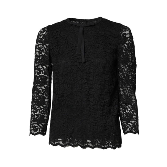 Dolce & Gabbana Black Lace STAFF Crew Neck Long Sleeves Top TSH878588-40