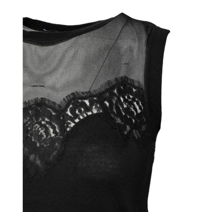 Dolce & Gabbana Black Lace Sheer Crew Neck Sleeveless Top