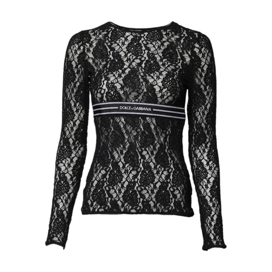 Dolce & Gabbana Black Floral Lace Long Sleeves Pullover Top TSH878602-40